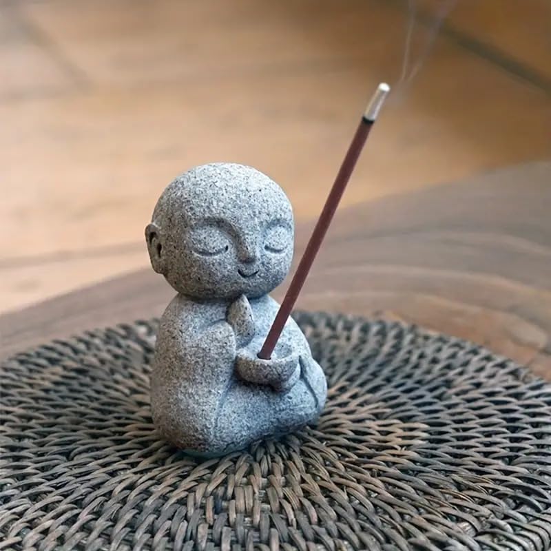 Street27® 3pcs Japanese Monk Statue Praying Zen Sandstone Mini Baby Buddha Idol Figurine for Wealth Good Luck Bosatsu Feng Shui Home Décor Showpiece for Fish Tank Aquarium Office Desk Car Decoration
