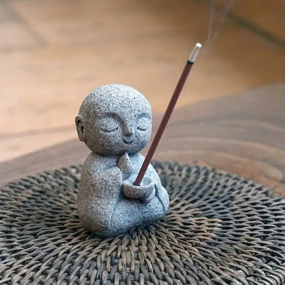 Street27® 3pcs Japanese Monk Statue Praying Zen Sandstone Mini Baby Buddha Idol Figurine for Wealth Good Luck Bosatsu Feng Shui Home Décor Showpiece for Fish Tank Aquarium Office Desk Car Decoration