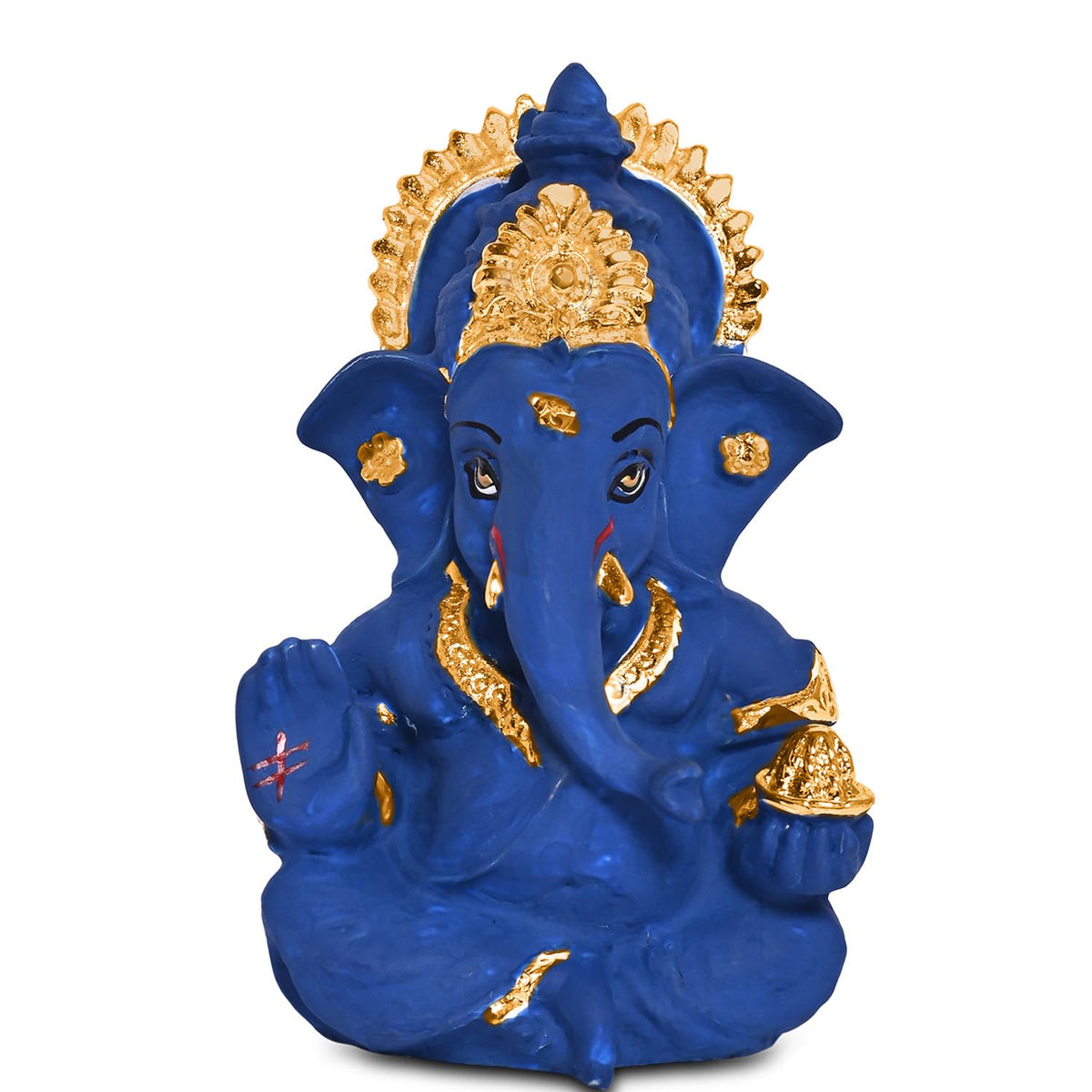 24K Gold Plated Resin Lord Ganesha Idol for Car Dashboard, Tabletop|Ganesh Statue for Good Luck and Success|Ganpati Murti for Home Decor Mandir, Office Desk Puja Gift Navy Blue (8.4x4.2cm)