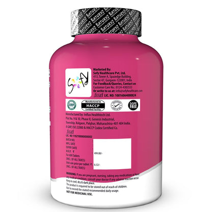 Pink supplement bottle with label on a white background