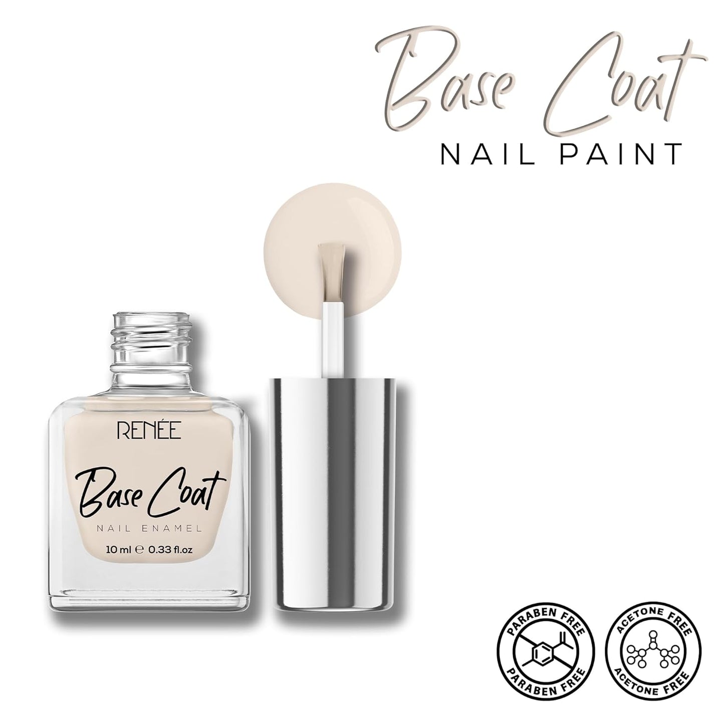 RENEE Base Coat Glossy Finish Nail Enamel, Quick Drying, Long Lasting, Chip Resisting Formula with Full Coverage, One Stroke Application, Translucent Layer, 10 Ml