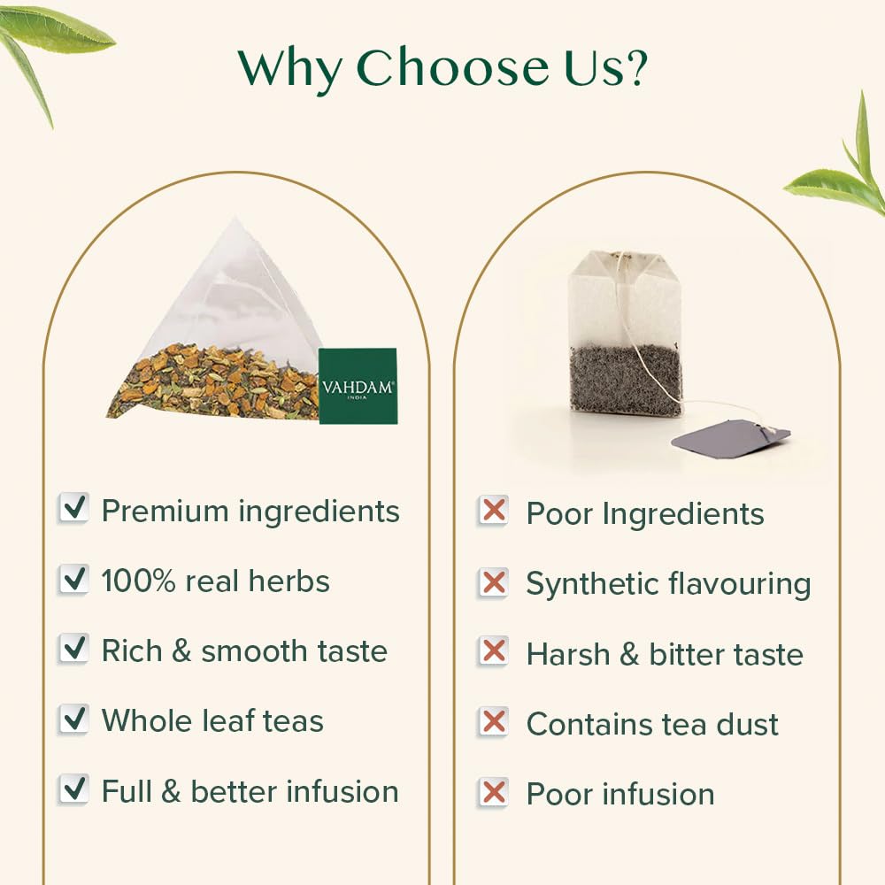 VAHDAM, Vedic Kadha Infusion Bags – 50 Pyramid Bags | Caffeine Free | Botanical Tisane – Earthy & Savory | Resealable Ziplock Pouch