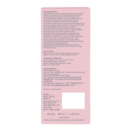 Pink label with text on a white background