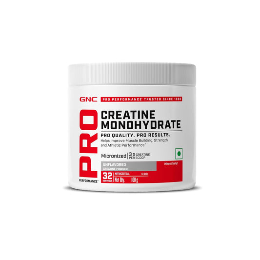 GNC Pro Performance Creatine Monohydrate powder container on a white background