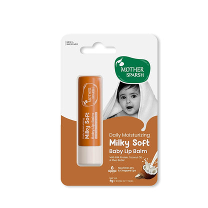 Mother Sparsh Milky Soft Baby Lip Balm For Nourishing Dry Chapped Lips|With Milk Protein,Coconut Oil & Shea Butter|Non-Sticky Lip Balm For Babies-4Gm,Brown