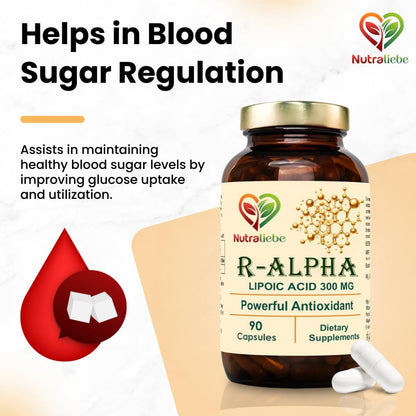 Nutraliebe R-Alpha Lipoic Acid (Thiotic Acid) 300mg - High Potency, Non-GMO, Antioxidant Support, 90 Capsules