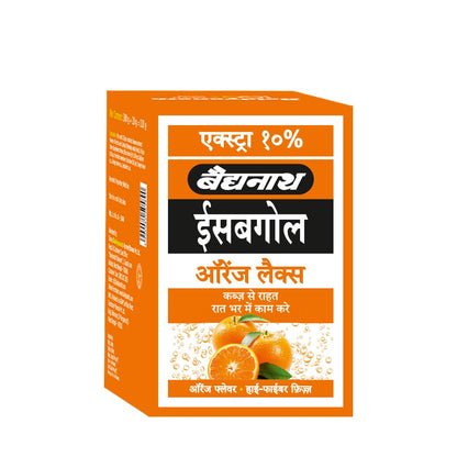 Baidyanath Isabgol Psyllium Husk Orange Lax Powder| Tasty Natural Fibre Laxative for Constipation Relief & Digestion | Effervescent, Gluten - 110 g