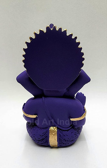 Gold Art India Beautiful Terracotta Ganesha in Violet - A Festive and Auspicious Addition to Your Home or Car(MukutVioletTerra)
