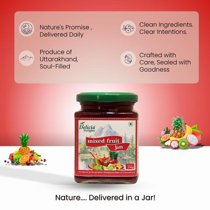 Delicia Delights Mixed Fruit Jam – 350g | Made with Real Fruits | Natural Fruit Spread | Produced in the Pristine Himalayan State of Uttarakhand