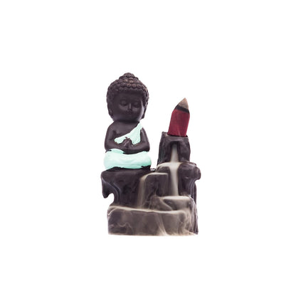 eCraftIndia Meditating Monk Buddha Smoke Backflow Cone Incense Holder Decorative Showpiece with 10 Free Smoke Backflow Scented Cone Incenses