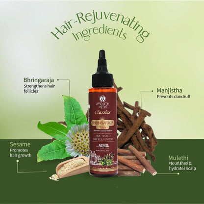 Ayouthveda Bhringraj Hair Oil for Hair Fall Control & Hair Rejuvenation | Helps Strengthen Roots & Promote Healthy Hair Growth | Enriched with Bhringraj & Manjistha | 100ml