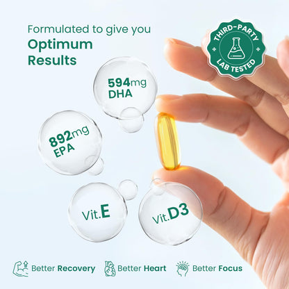 Neuherbs Deep Sea Omega 3 Fish Oil - Omega 3 Supplement Triple Strength 2500 Mg (Essential Fatty Acid Combination of 1486 mg 892 mg EPA 594 mg DHA/serving), Lemon Flavour- 60 Softgel