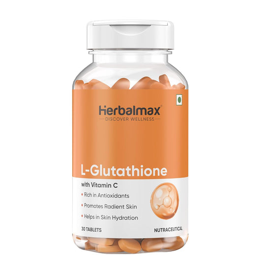 Herbalmax L-Glutathione Tablets with Vitamin C Skin Whitening, Brightening & Radiance Powerful Antioxidant & Immunity Booster Natural Detox Support 30 Tablets
