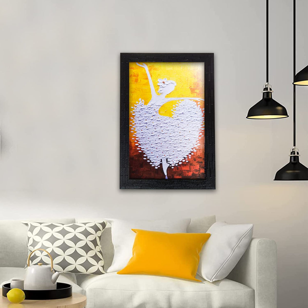 Abstract Art Wooden Dancing Girl Framed Painting | Ready to Hang- (Wooden Frame, Multicolor, 10inch x 14 inch)