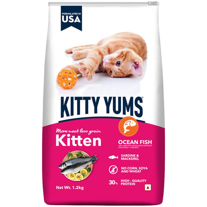 Kitty Yums Kitten (1-12 Months) Dry Cat Food 1.2kg Pack | Ocean Fish Flavour | Support Digestive Health | Strong Vision Development | Strong Immune System