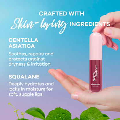 Earth Rhythm Lip Nectar Matte Liquid Lipstick, Weightless, Never Drying, No Mineral Oil 5g - Berry