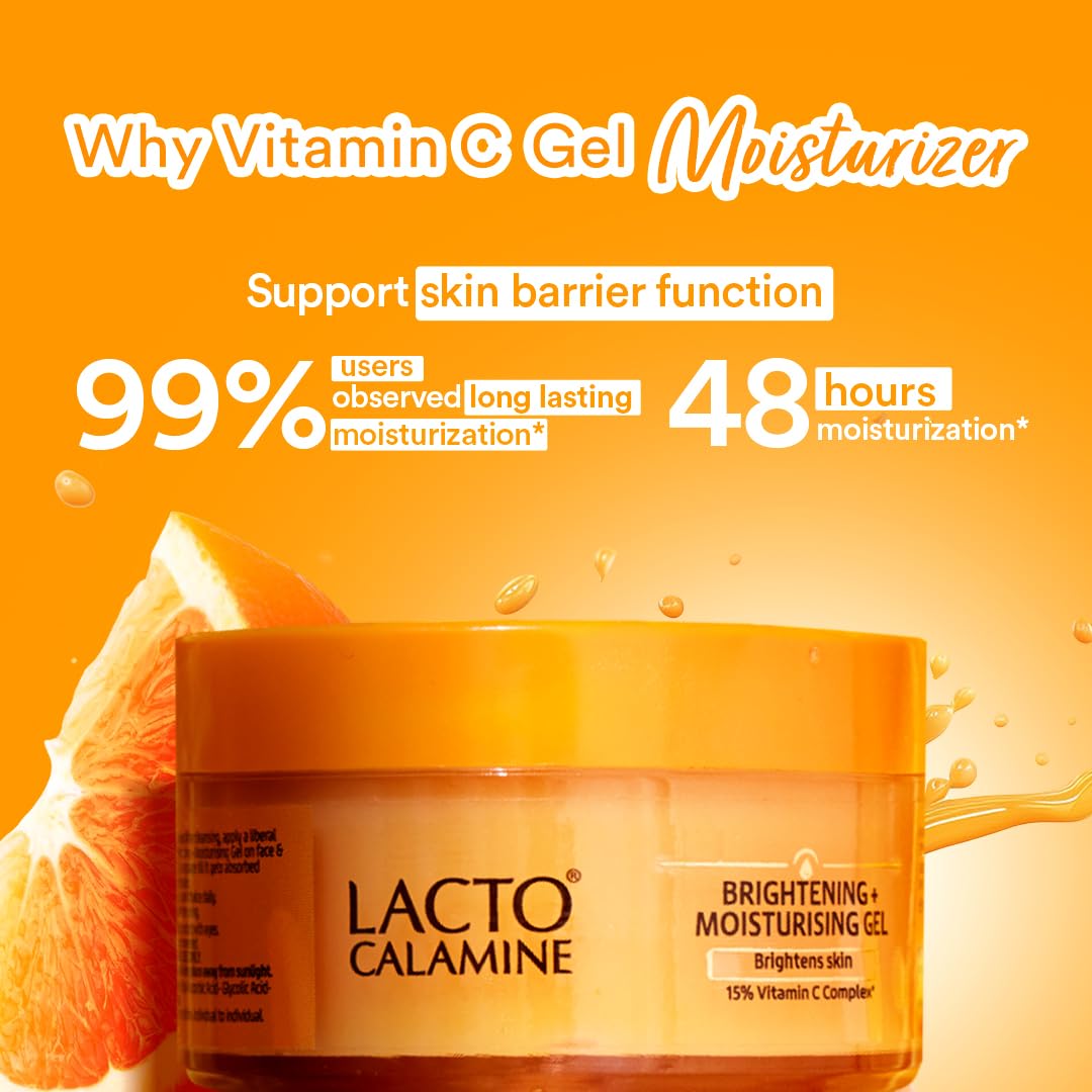 Lacto Calamine 15% Vitamin C Moisturizer for Face | 50g x Pack of 1 | Vitamin C Complex Skin Brightening Face Moisturiser | Dermatologically Tested | Non Sticky & Quick Absorbing for Glowing Skin