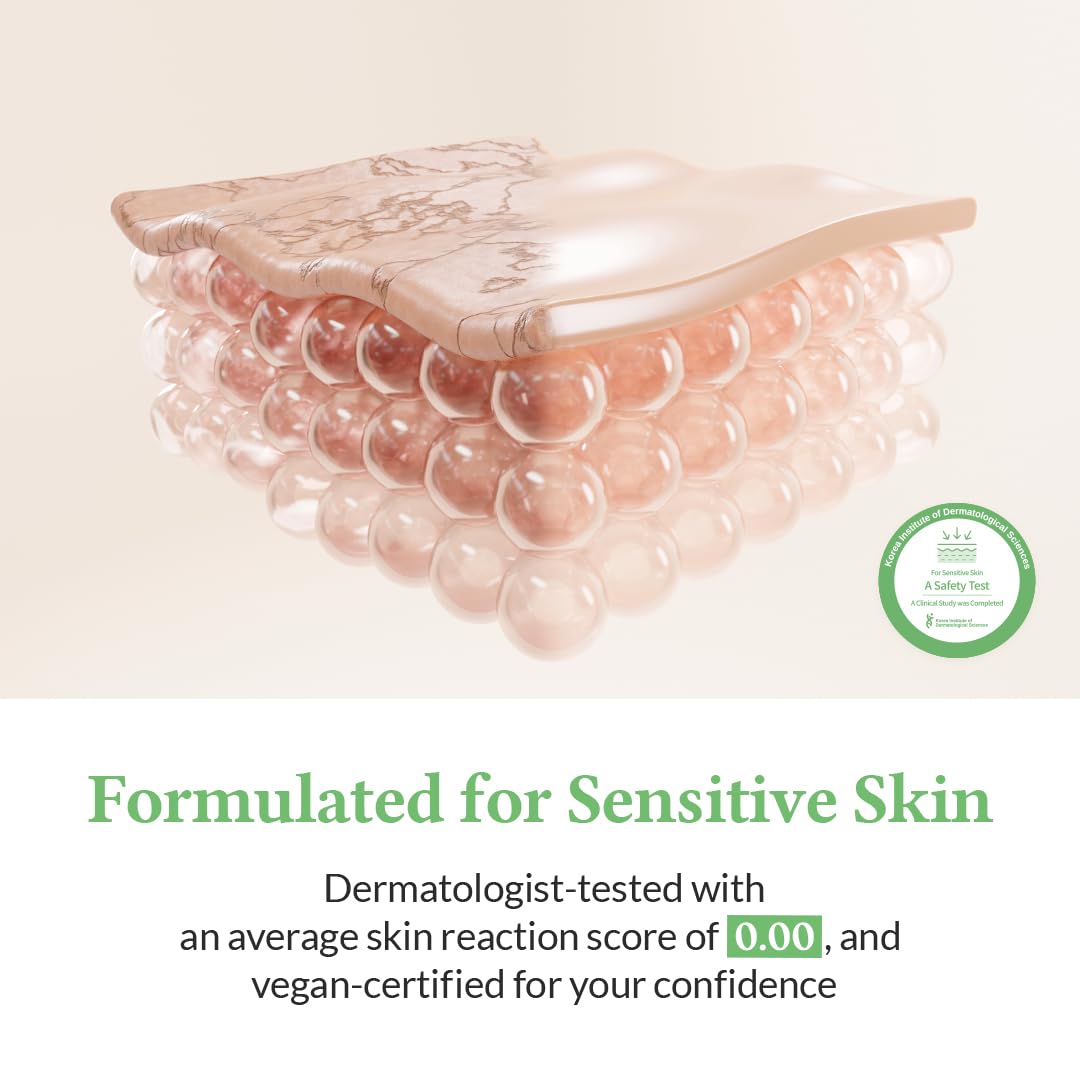 Product packaging with text 'Formulated for Sensitive Skin' and 'Dermatologist-tested with an average skin reaction score of 0.00, and vegan-certified for your confidence'.
