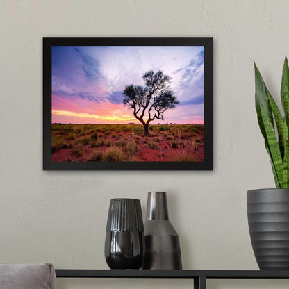 Printed Photo Frame Matte Painting for Home Office Studio Living Room Decoration (11x9inch Black Framed) - Single Tree In Sunset