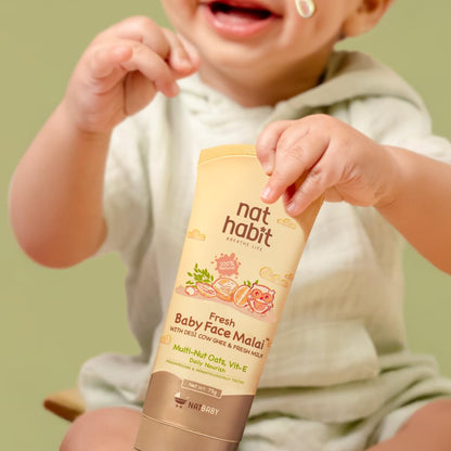Nat Habit Baby Face Cream – Multi-Nut, Oats & Vitamin E Baby Face Malai for deep, Long-Lasting Moisture, Protects Skin Barrier with Vit E, Chemical Free, Makes Skin Soft & Supple, 75ml