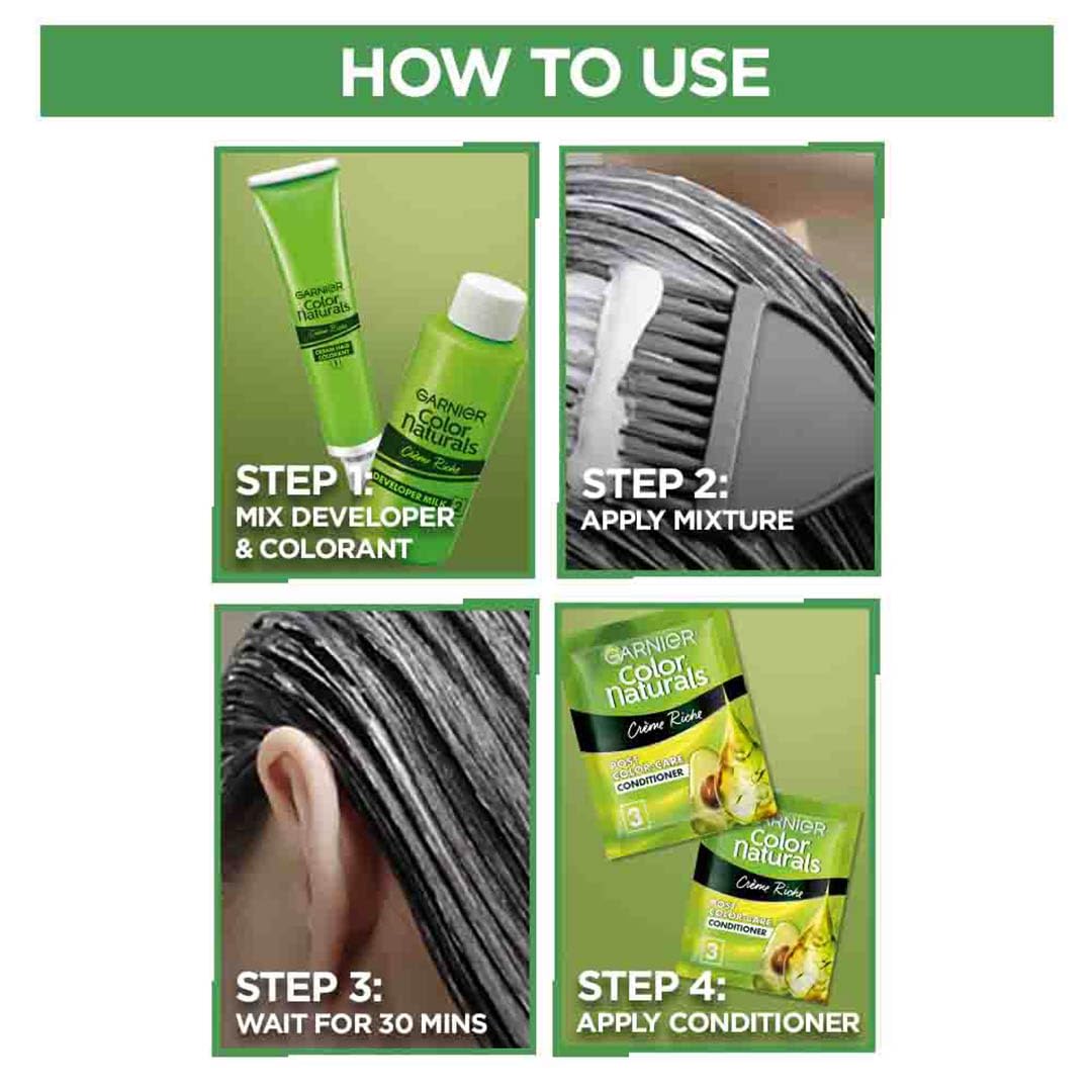 Step-by-step guide on how to use Garnier Color Naturals hair color product.