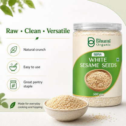 Bhumi Organic Raw White Sesame Seeds 500gm | 100% Clean and Natural White Til, Safed Til Seeds for Eating, Non-GMO, Antioxidant Rich