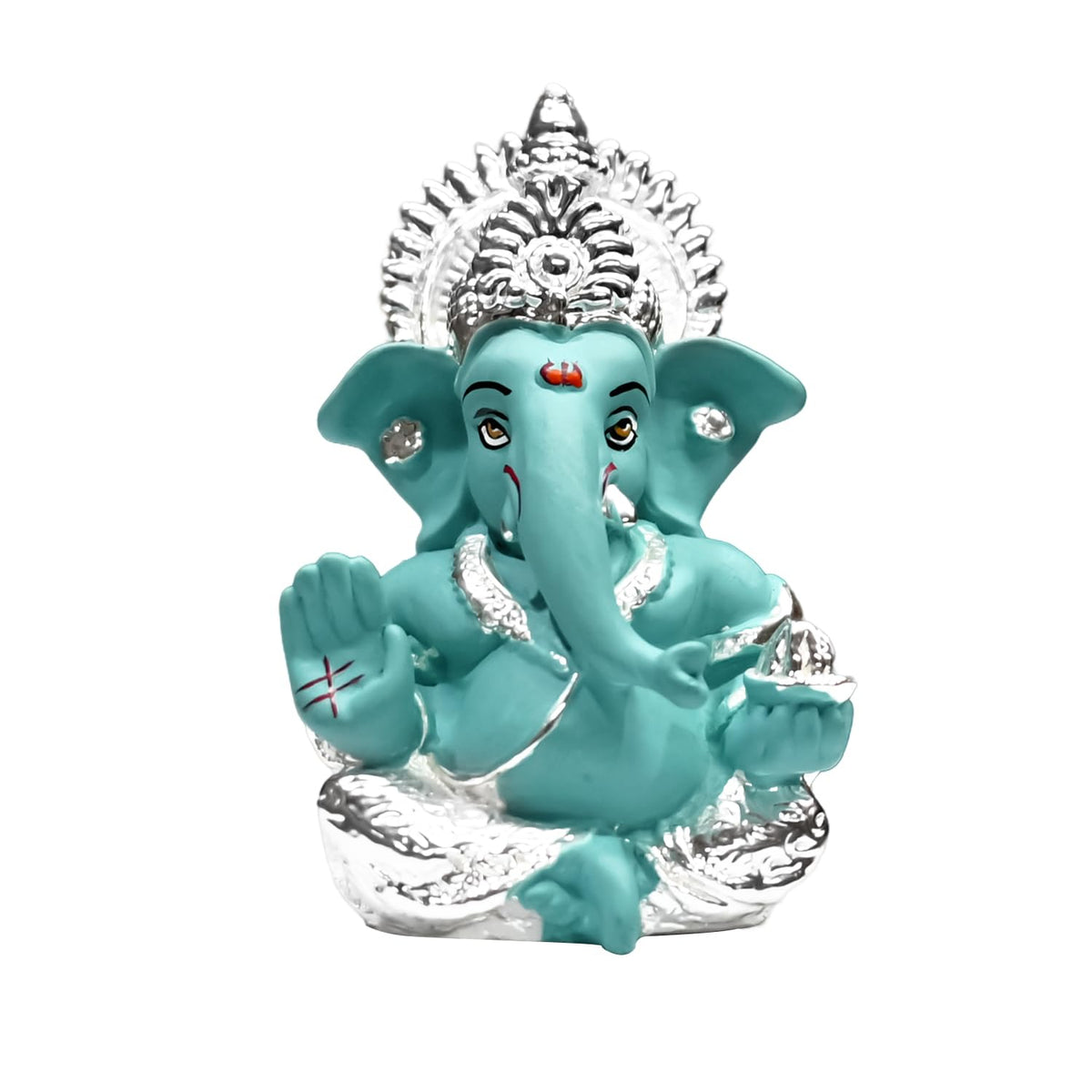 999 Silver Plated Ganesha Idol for Home Decor Puja |Ganesh Idol for Home Decor Ganpati for Gift 3.5 inches |Ganesh Statue Gift for Office Desk Puja Room Figurine (8.89 x 5.08 cm) (Blue)