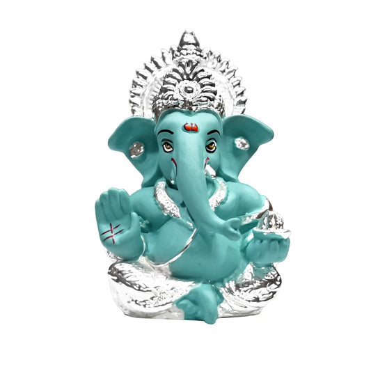 999 Silver Plated Ganesha Idol for Home Decor Puja |Ganesh Idol for Home Decor Ganpati for Gift 3.5 inches |Ganesh Statue Gift for Office Desk Puja Room Figurine (8.89 x 5.08 cm) (Blue)