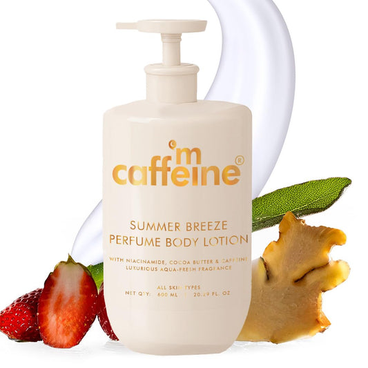 mCaffeine Summer Breeze Perfume Body Lotion| Niacinamide, Cocoa Butter & Shea Butter For Deep Moisturization | Lightweight, Non-Sticky | Aqua-Fresh Beachy Fragrance | Body Lotion For Dry Skin - 600ml