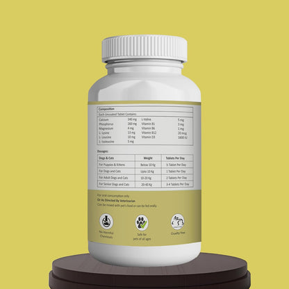 Aniamor CalciPaws Tablet for Dogs and Cats|Calcium Tablets|Pets Supplement|All Life Stage|60 Tablets Bottle
