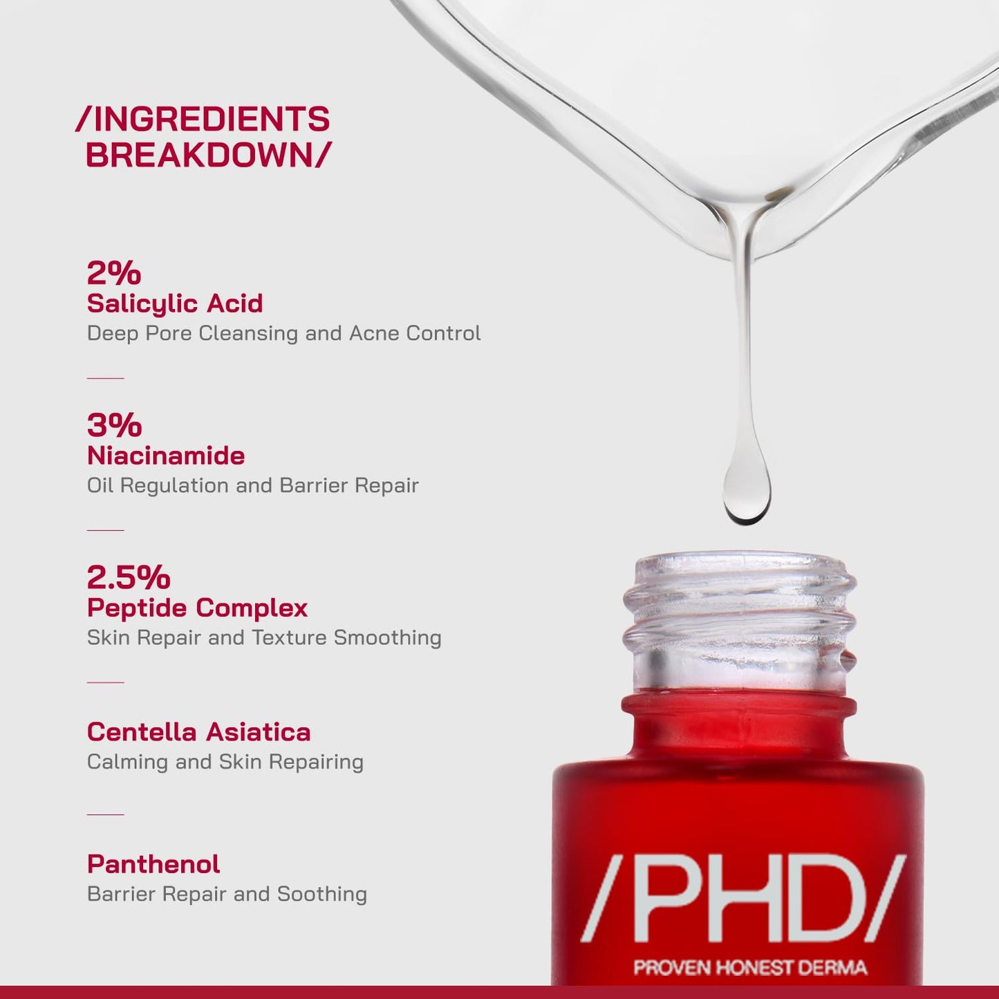 /PHD/ 2% Salicylic Acid Anti-Acne Serum | Salicylic Acid Face Serum for Acne-Prone & Oily Skin | Pore Minimizing serum with Niacinamide & Peptides |Reduces Blackheads & Excess Oil | Men & Women I30 ml