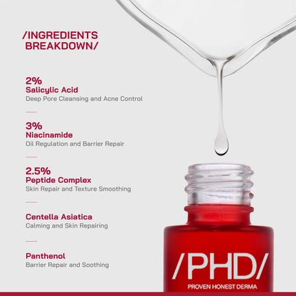 /PHD/ 2% Salicylic Acid Anti-Acne Serum | Salicylic Acid Face Serum for Acne-Prone & Oily Skin | Pore Minimizing serum with Niacinamide & Peptides |Reduces Blackheads & Excess Oil | Men & Women I30 ml
