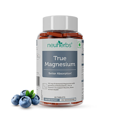 Neuherbs True Magnesium Glycinate Supplement 1600mg - 60 Tablets | Chelated Magnesium Supplement for Men & Women With Antioxidants, Zinc & Vitamin C For Muscle Recovery, Improved Sleep & Joint Health.