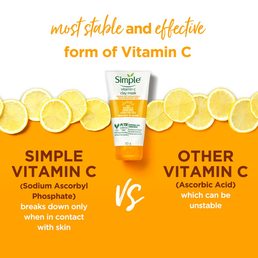 Simple Vitamin C clay mask with lemon slices on an orange background, highlighting stability and effectiveness of Vitamin C.