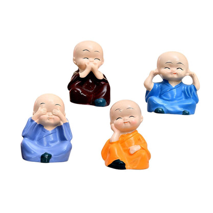 4 blissfull Meditating Monk for Home/Office/car décor | Wisdom Monks Figurine Set| Resin Decorative Statue | Zen Philosophy Decor - (Pack of 4)