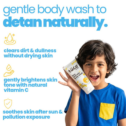 TuCo® Kids Bye Dull Skin Body Wash, 200ml, 3-12 Years | Kakadu Plum, Orange, Green Tea & Yogurt, Refreshing Brightening Body Wash, No SLS, Parabens, Phthalates or Skin Lighteners