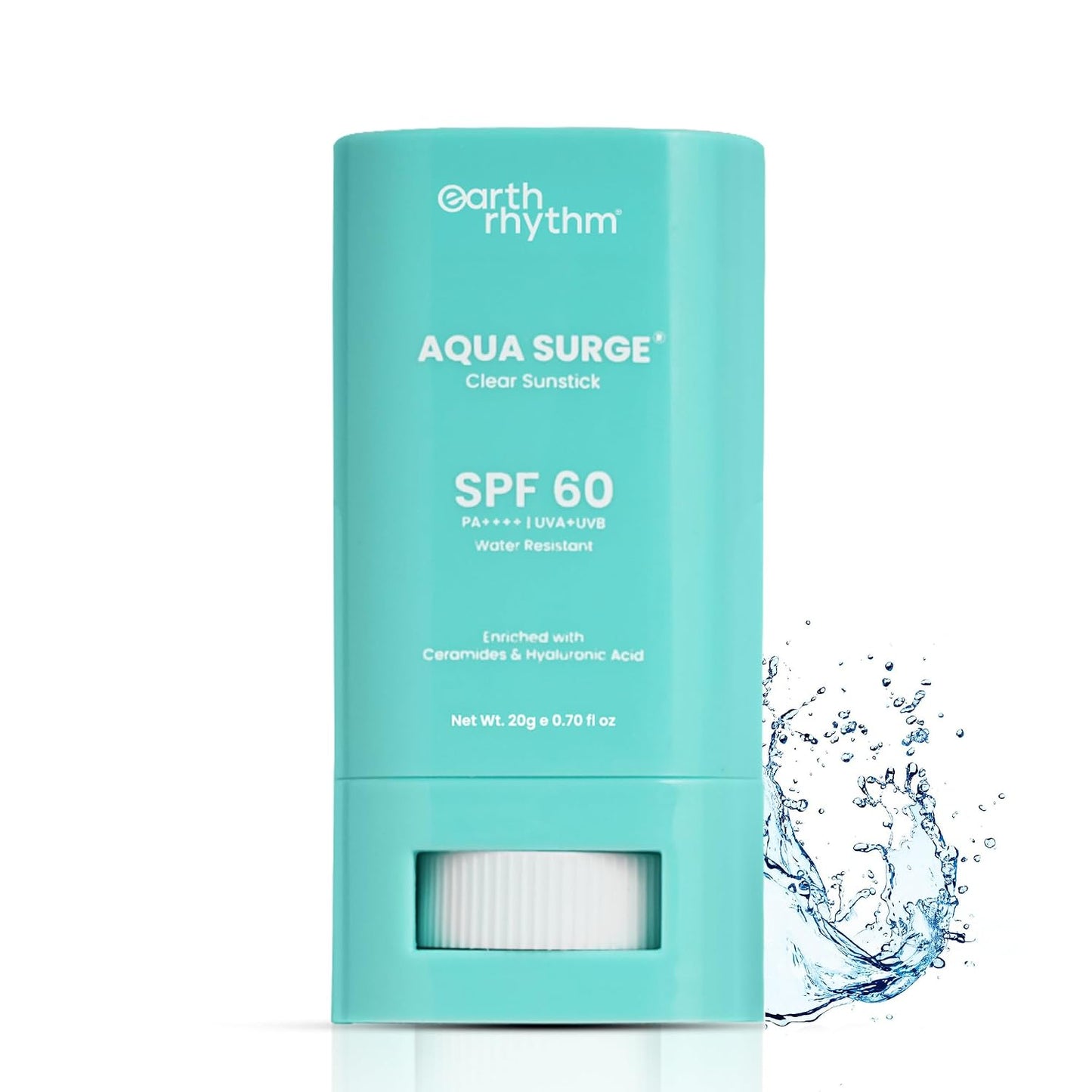 Earth Rhythm Aqua Surge Hydrating Sunstick SPF 60 PA++++. Ceramides & Hyaluronic Acid. No white Cast. No Parabens, Vegan.