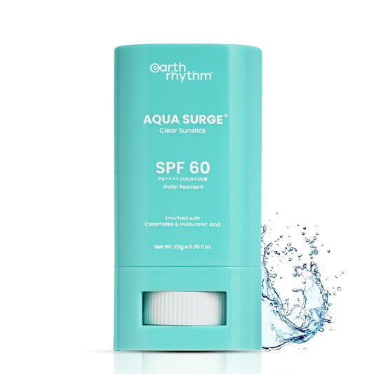 Earth Rhythm Aqua Surge Hydrating Sunstick SPF 60 PA++++. Ceramides & Hyaluronic Acid. No white Cast. No Parabens, Vegan.