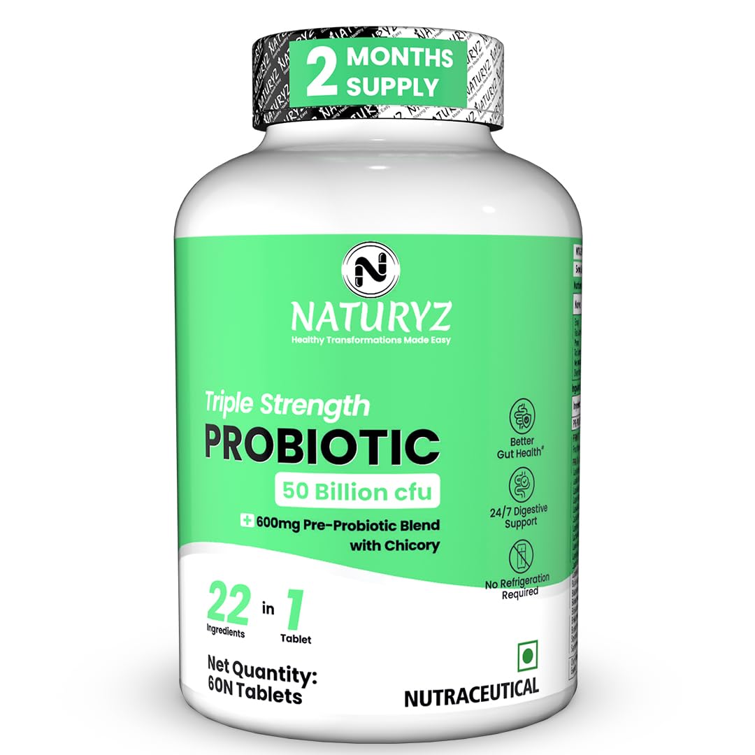 Naturyz probiotic supplement bottle with green label on a white background