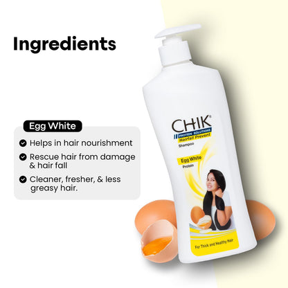 Chik Protein Solution Hairfall Prevent Shampoo, With Goodness Of Egg White, For Thick And Healthier Hair | For Men & Women | 340ml