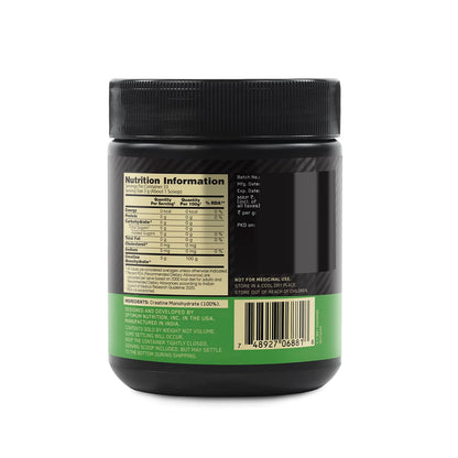 Nutrition information label on a supplement container with a white background