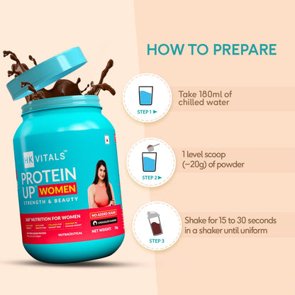 HealthKart HK Vitals ProteinUp Women with Soy (Chocolate, 1kg / 2.2lbs) | Whey Protein, Collagen, Vitamin C, E & Biotin | For Strength & Beauty