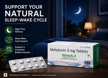 Etirich-3 Melatonin 3 mg Mouth Dissolving Chewable Tablet (100 Tablets) Deep Sleep Support, Non Habit Forming, Helps Regulate Sleep-Wake-Cycle, Sleeping Aid Nutrition Supplement, Vanilla flavoured
