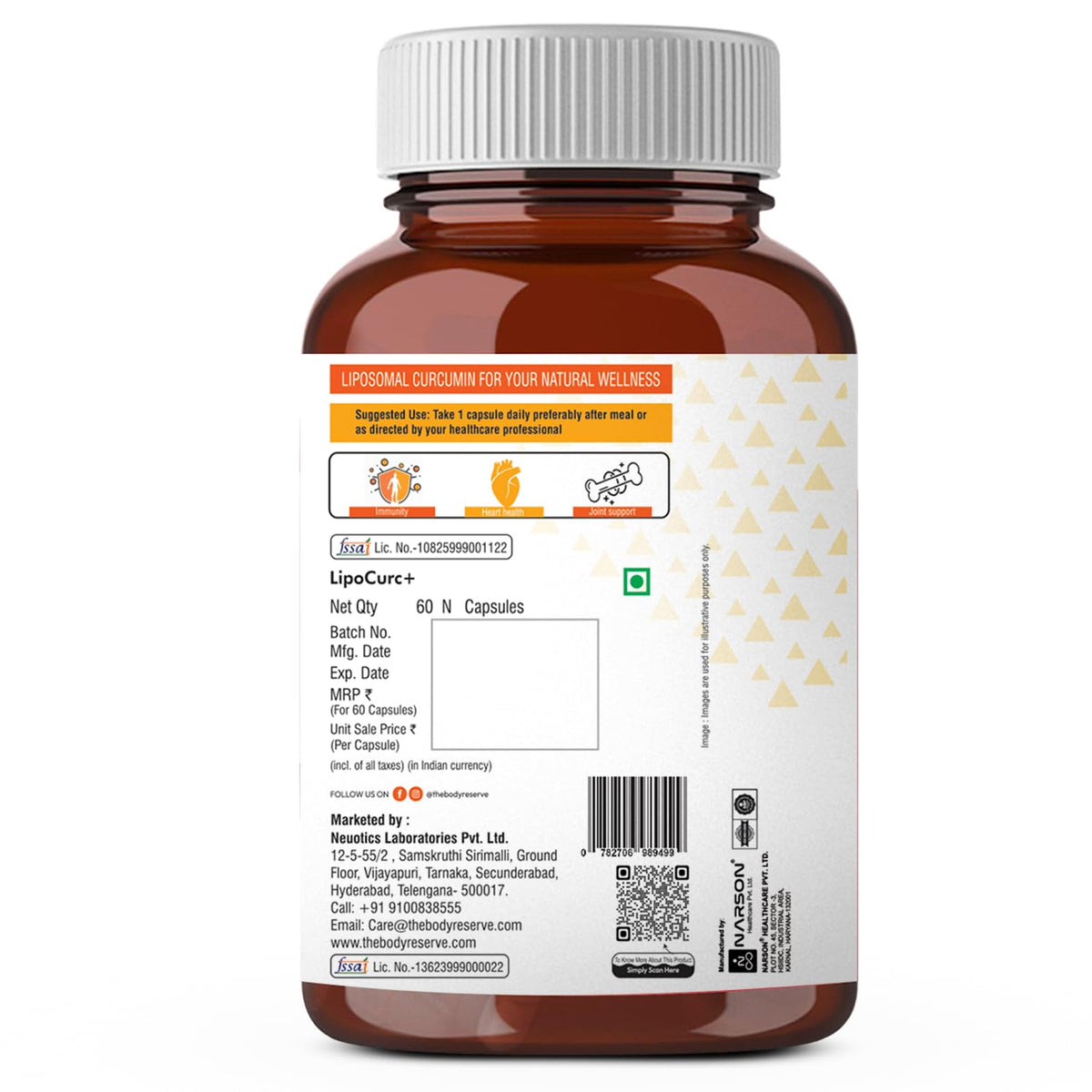 Brown supplement bottle with white label on a white background