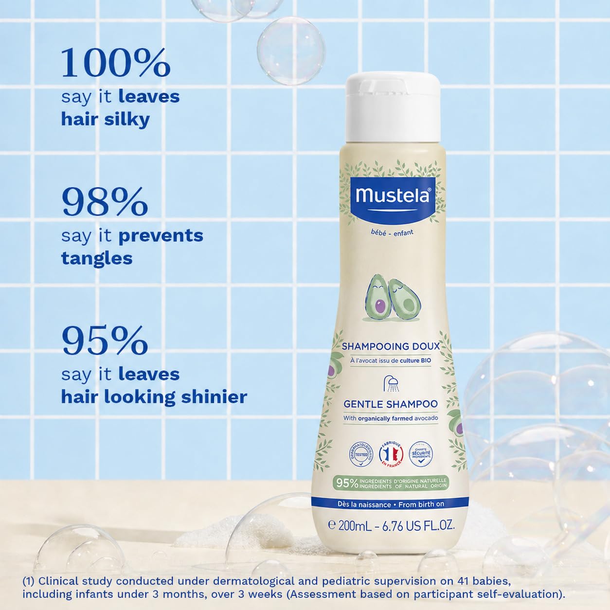 Mustela Gentle Baby Shampoo – Tear-Free Daily Shampoo with 93% Plant-Based Ingredients – Hypoallergenic & Biodegradable – 6.76 fl oz (200 ml)