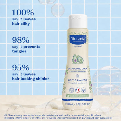 Mustela Gentle Baby Shampoo – Tear-Free Daily Shampoo with 93% Plant-Based Ingredients – Hypoallergenic & Biodegradable – 6.76 fl oz (200 ml)