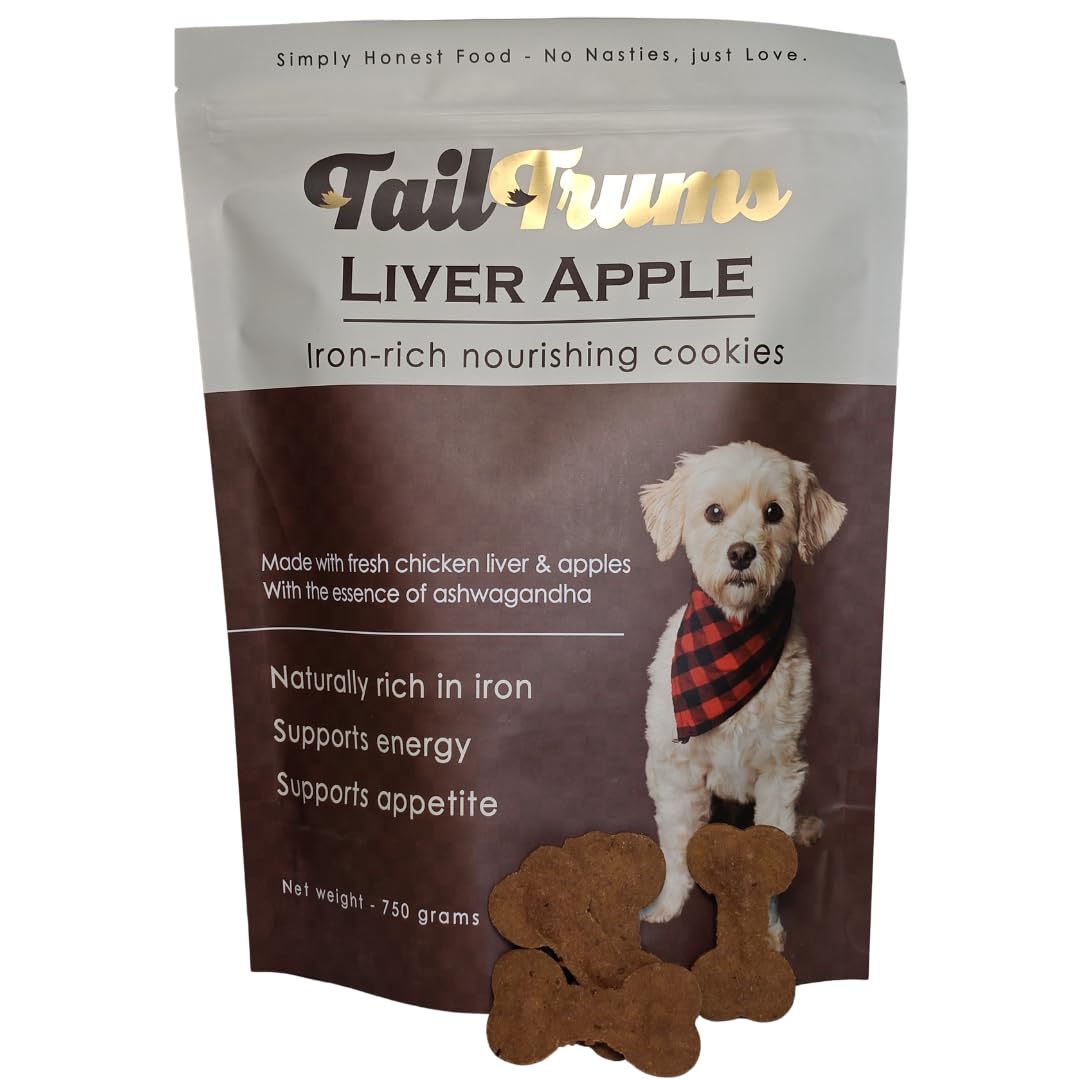 TailTrums Dog Biscuits – Liver & Apple Cookies with Ashwagandha 750g | Healthy Dog Food | All Breeds |
