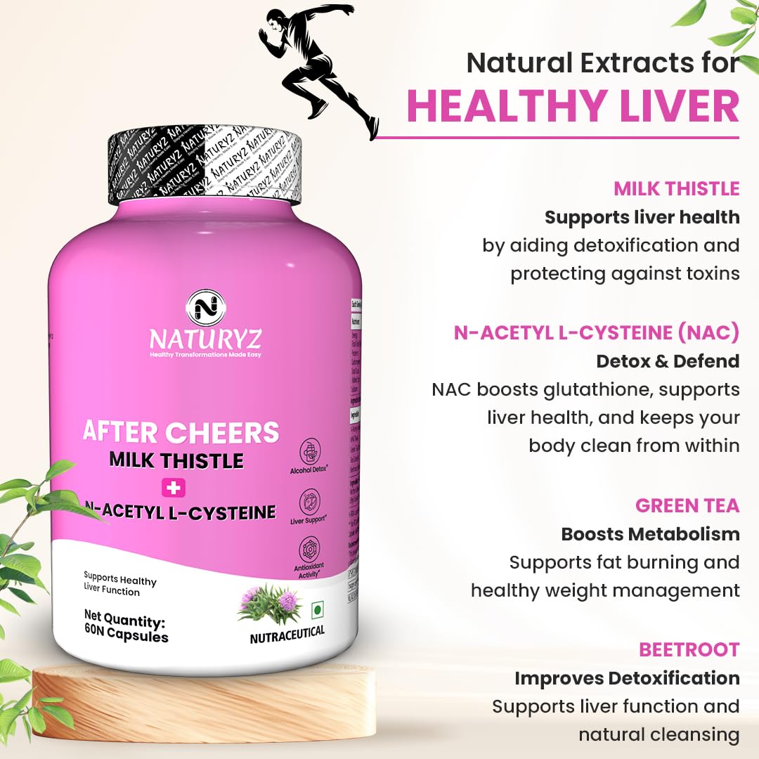 Pink supplement bottle labeled 'Naturyz' with health benefits text on a white background