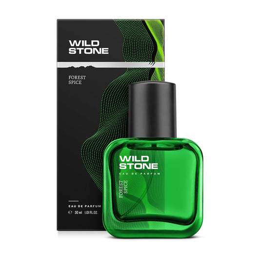 Green Wild Stone perfume bottle with packaging on a white background