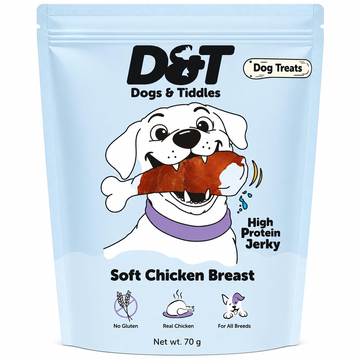 Dogs & Tiddles Chicken Breast Jerky Dog Treats for Puppies & Adult Dogs, 70g | Soft & Chewy High-Protein Dog Snacks | Grain-Free Training Treats | Supports Lean Muscle| Easily Digestible and Healthy